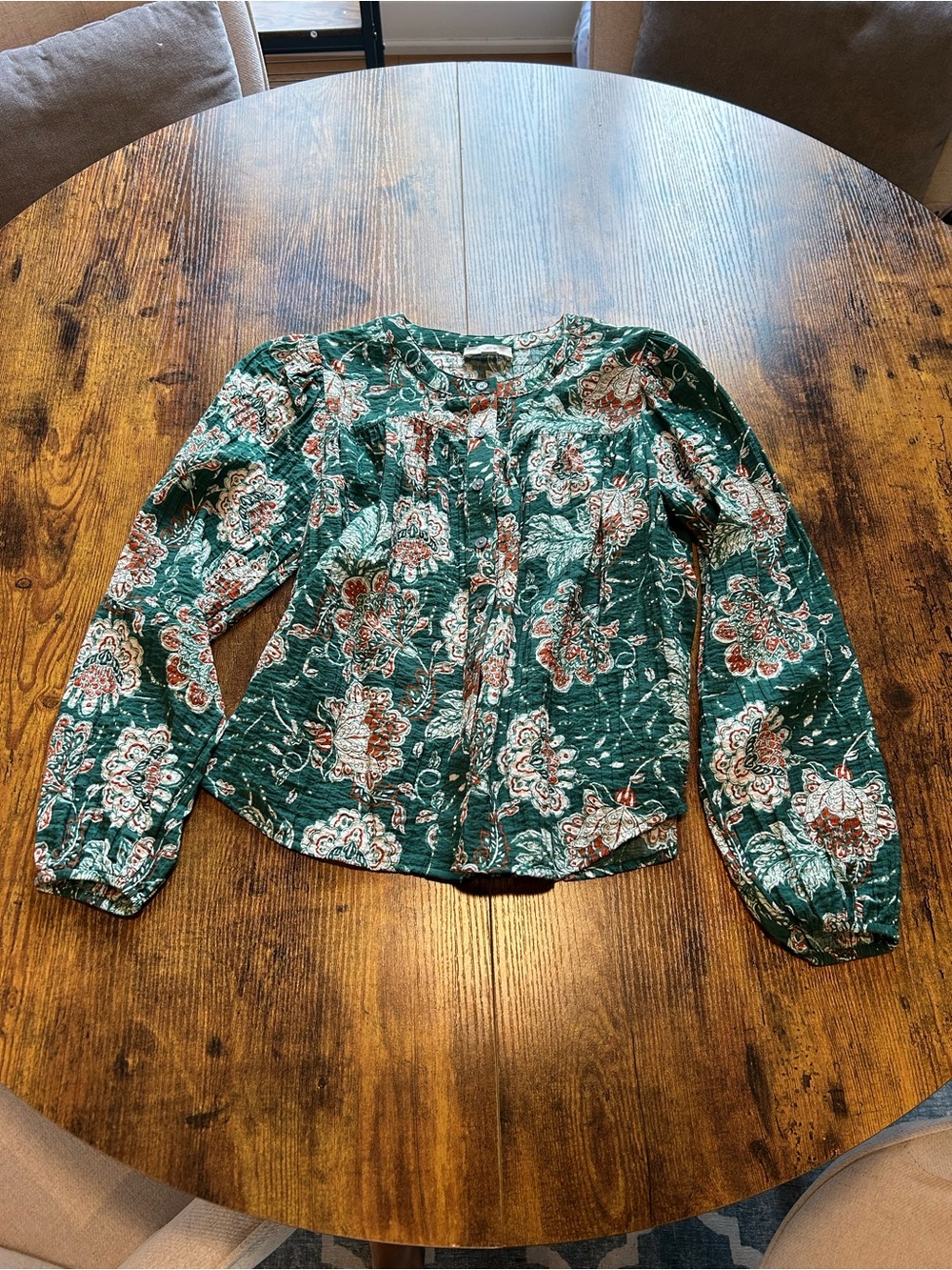 LOFT Green Floral Button-Front Women's Blouse